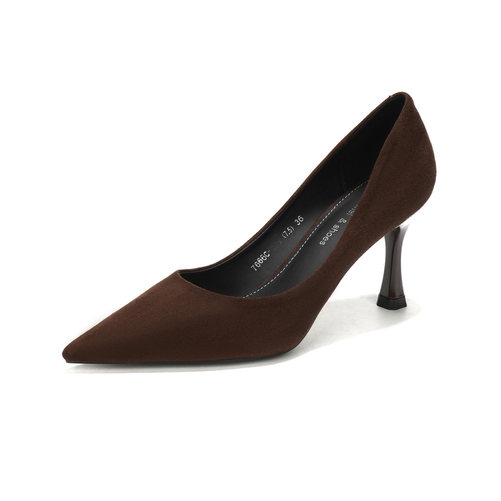 

7666C замшевая заостренная головка тонкий каблук простой темперамент женские удобные и неутомимые ноги ходить на работу профессиональный модный высокий каблук обувь 34