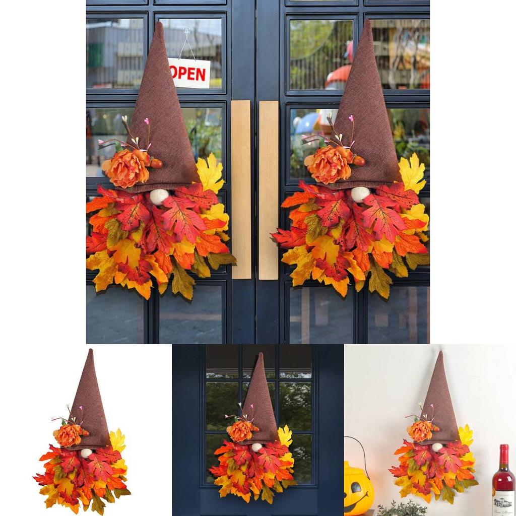 Holiday Door Hanger With Maple Leaf Hat For Thanksgiving Decor And Photo Props
