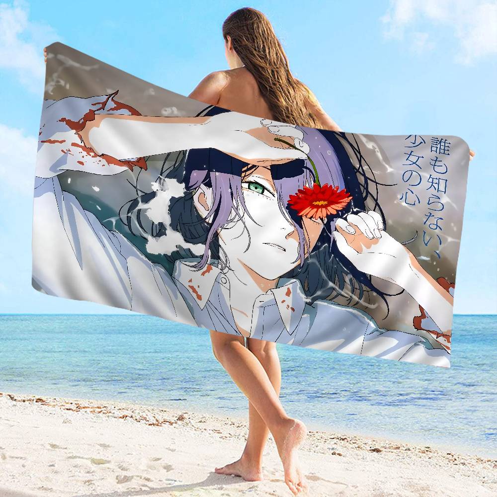 Popular Action Anime C-Chainsaw M-Man R-Reze A-Arc Microfiber Printed Beach Towel Yoga Beach Running Absorbent Soft Towel