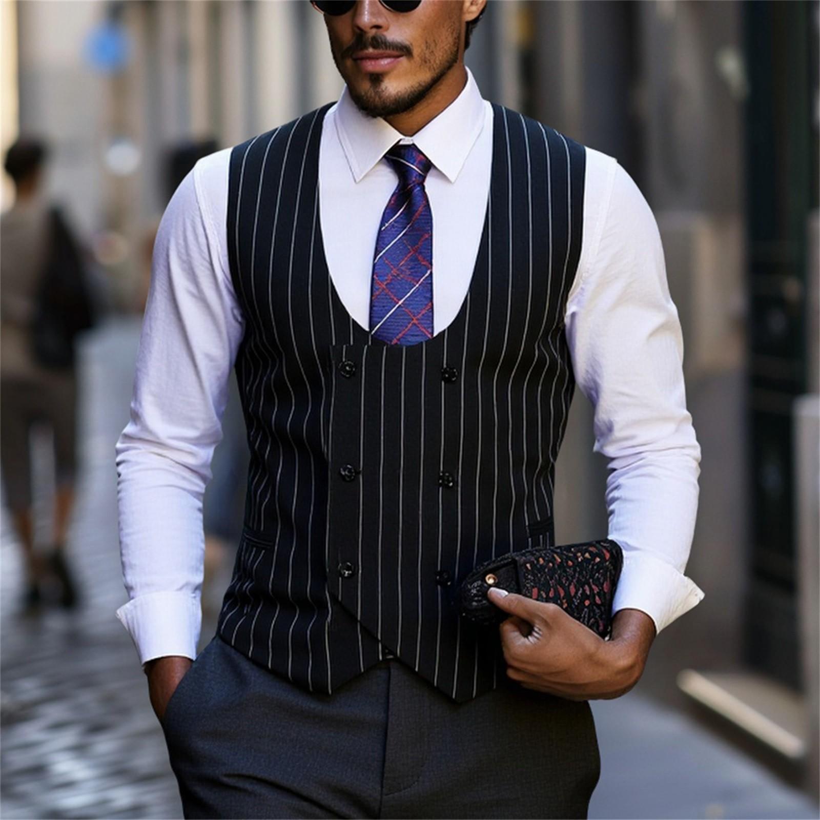 

Мужской весенний повседневный двубортный жилет с круглым вырезом L чёрный