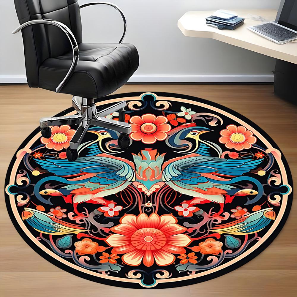 1pc Birds, Flowers Office Round Rug, Non-slip, Soft and Durable Office Rug for Interior Decoration, Perfect for Office,Decoration Yy260204047