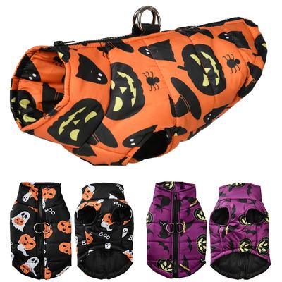Roupas quentes de inverno para cachorros, estampa de Halloween, jaqueta impermeável para animais de estimação, casaco para cães pequenos, gatos, festa de abóbora, fantasias de yorkshire