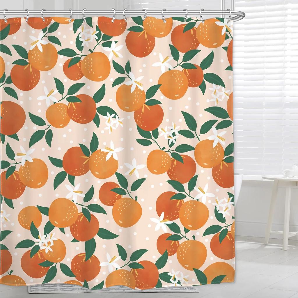 Frukt Duschdraperi Akvarell Orange Persika Citron Jordgubb Apelsin Papaya Söt Färgglad Badrum Dekorativa Duschdraperier