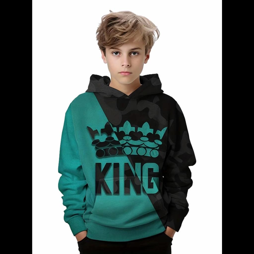 Hoodies Boy Casual Pullover Kids Hooded Long Sleeve King Print Sweatshirt Boys Spring Fall Kids Hoodie