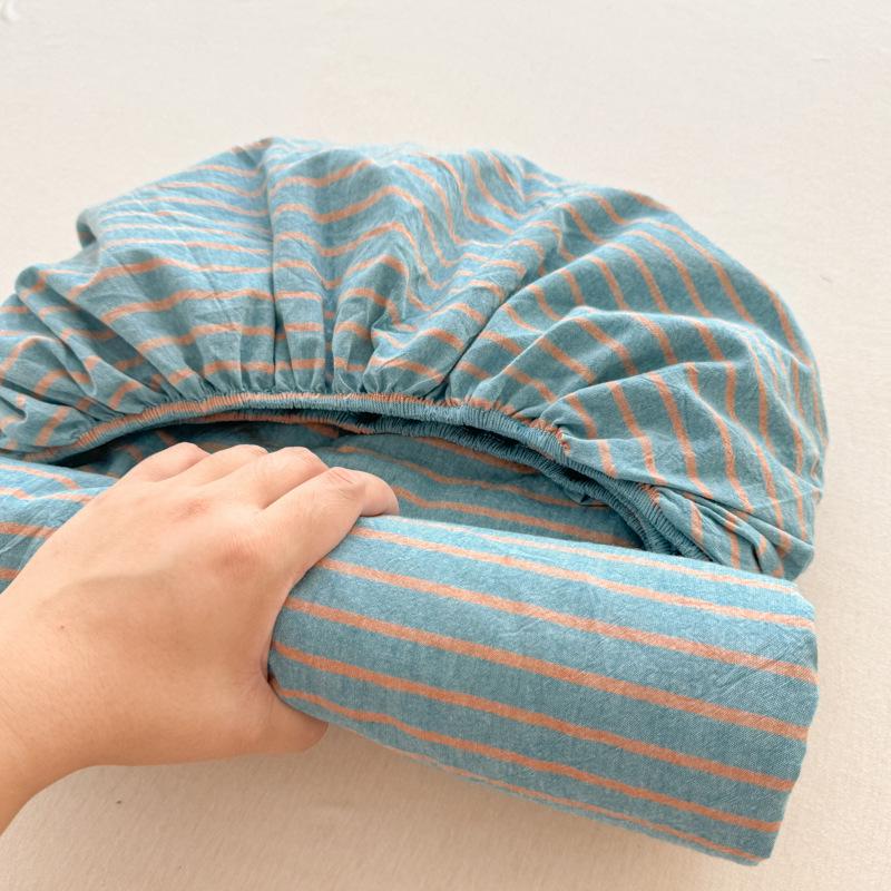 Pure Cotton Yarn-Dyed Washed Fitted Sheet: Non-Slip, Dustproof, Skin-Friendly Mattress Protector 3-Piece Set.