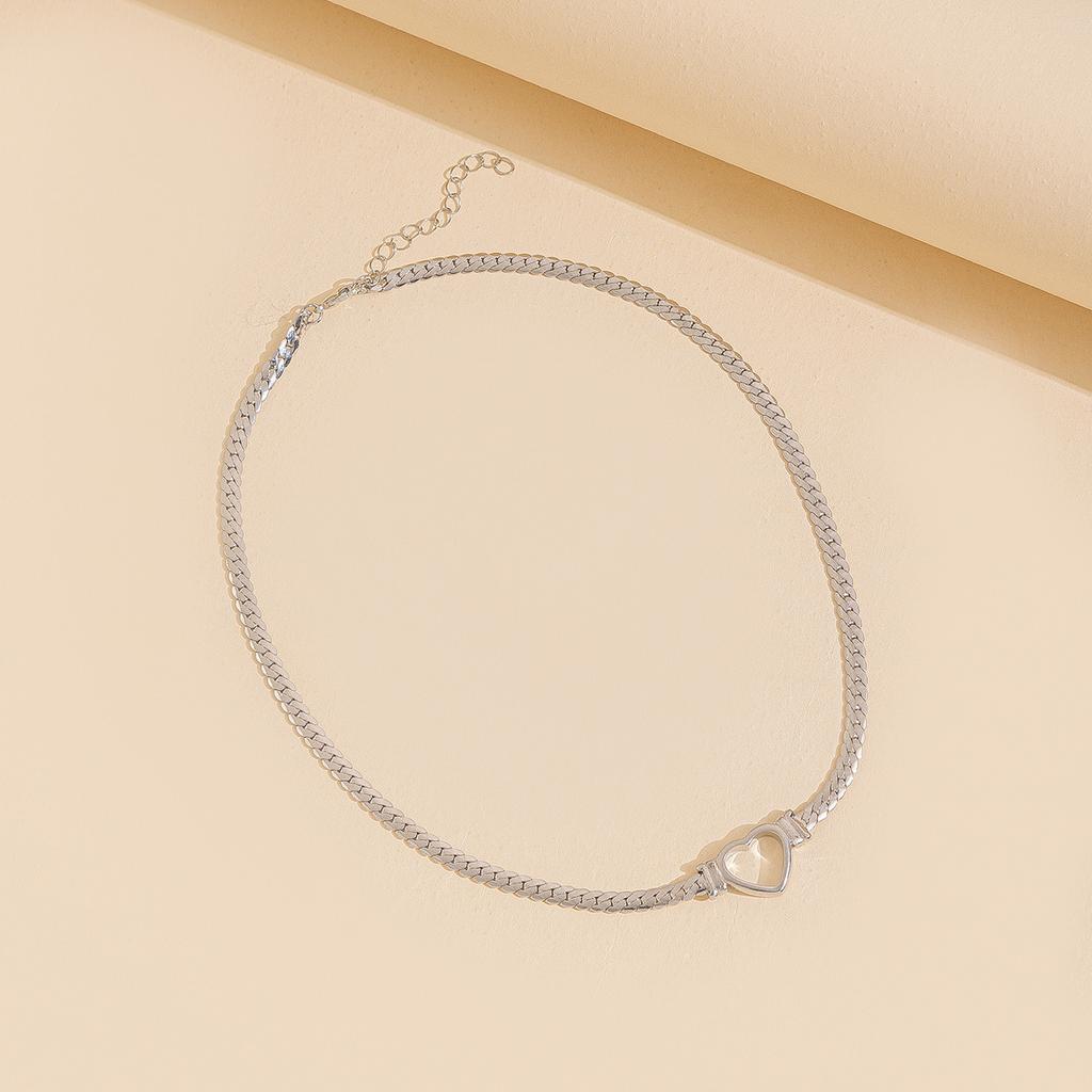 1 PC Zinc Alloy Heart Cuban Chain Necklace For Women, Vintage Statement Choker Jewelry