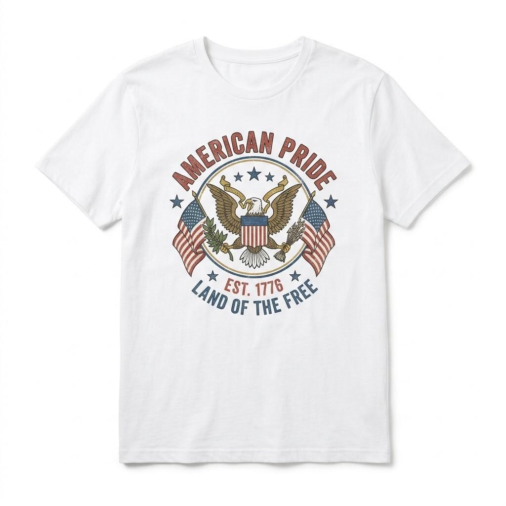 American Pride T-Shirt Men Women USA Eagle Patriotic 1776 Retro Vintage Black L