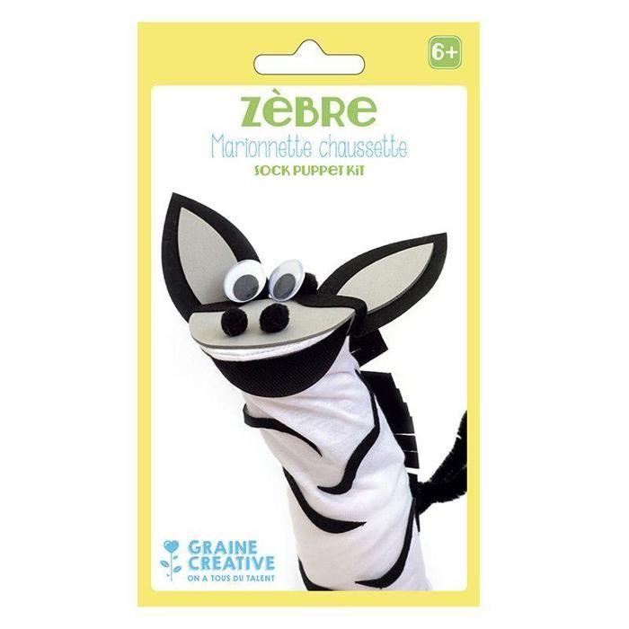 Kit Marionnette chaussette - Zèbre - Mixte - 2 ans - Adulte - Noir