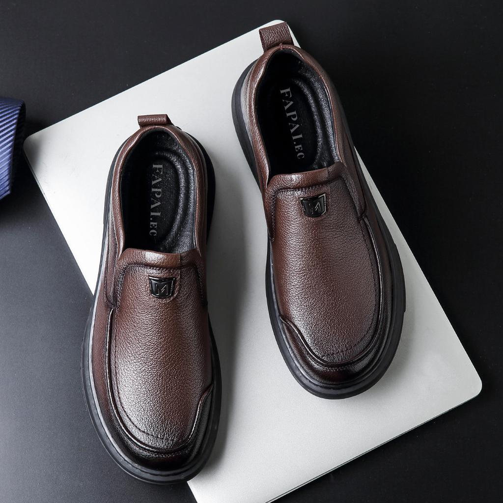 Wenzhou large size leather shoes men's genuine leather one-pedal loafers business leisure middle-aged and elderly father shoes wear-resistant and non