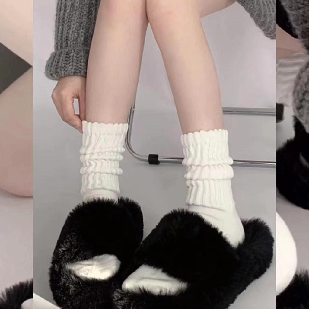 Women's White Wool Knitted Mid-Calf Socks - Slimming, Knee-High, Perfect with Leather Shoes