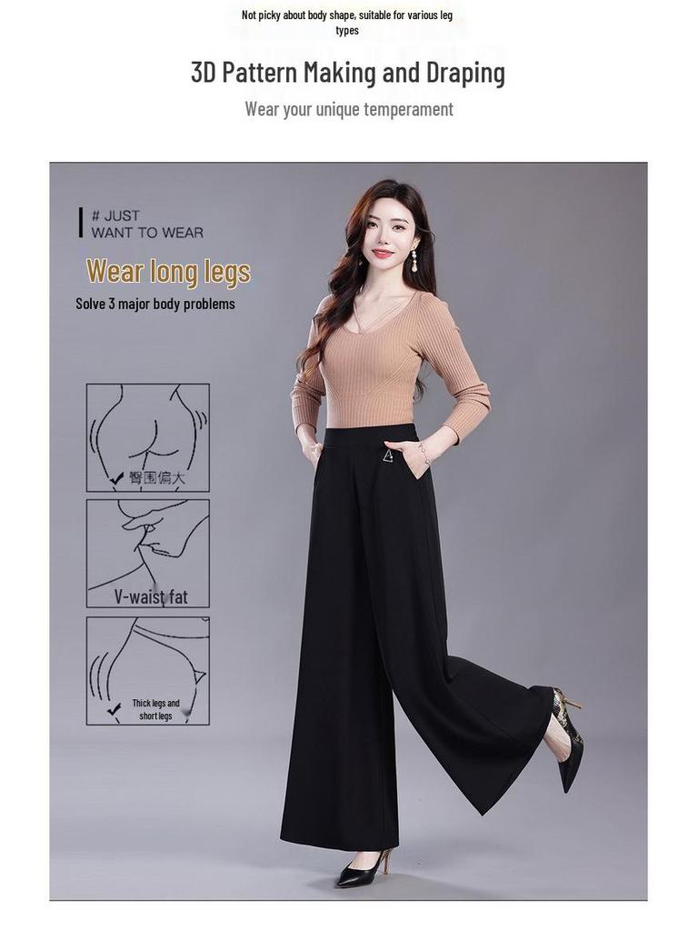 Women's Black High-Waisted Wide-Leg Skirt Pants – Summer 2026, Plus Size, Slimming, Loose, Casual.