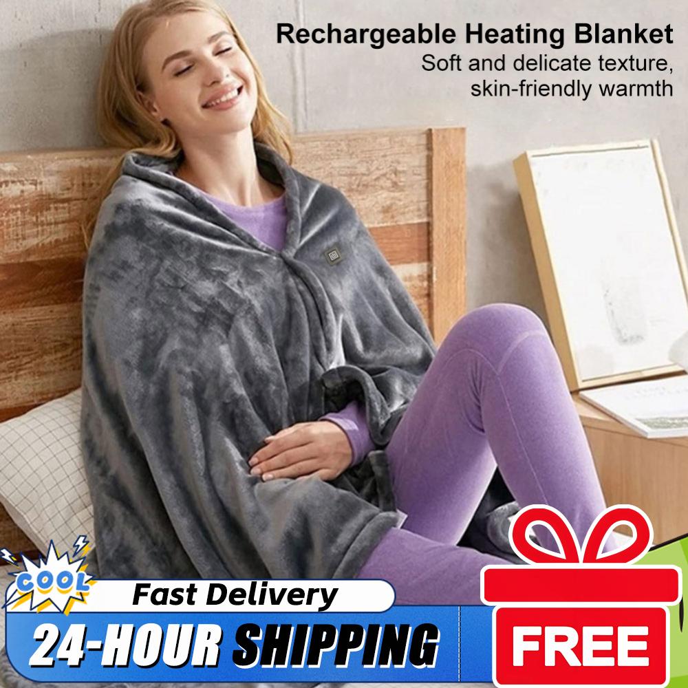 USB Electric Heated Blanket Wearable Heating Blanket Body Warmer Blanket Zipper Coral Velvet Blanket Portable Quickly Heated Pad