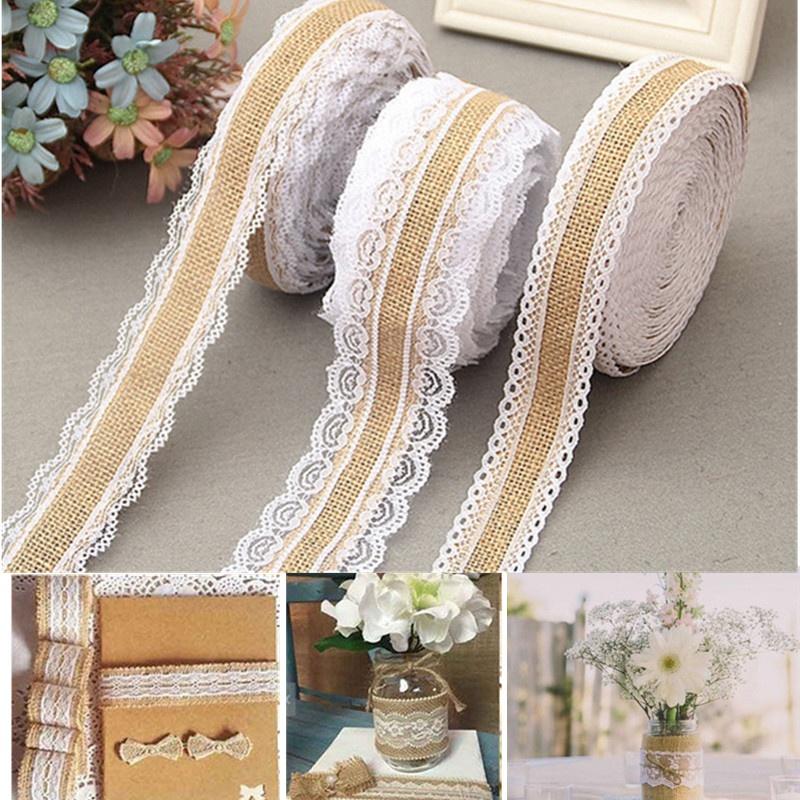 Rustic Lace Ribbon Buy 10M/Roll Natural Jute Burlap Hessian Lace Ribbon with White Lace ...