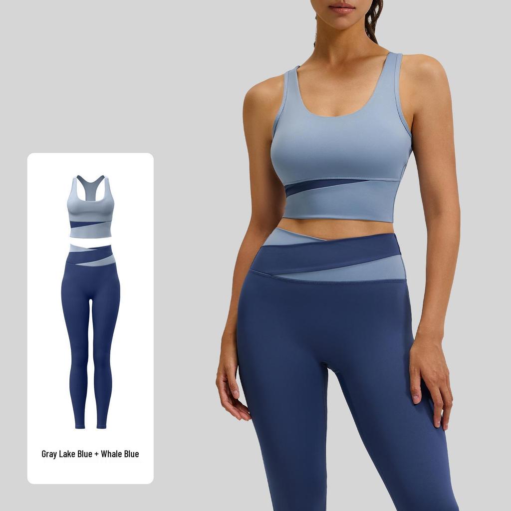 High-Waisted Color-Block Yoga Set: Tummy Control, Shockproof Sportswear for Women