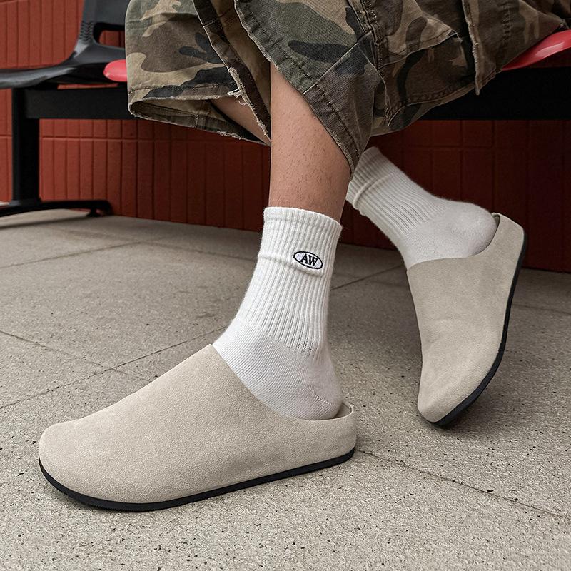 Versatile Boken Shoes Bag Head Half Slippers Men's Outer Wear Spring and Autumn New Lazy Slippers 15167 beige-J