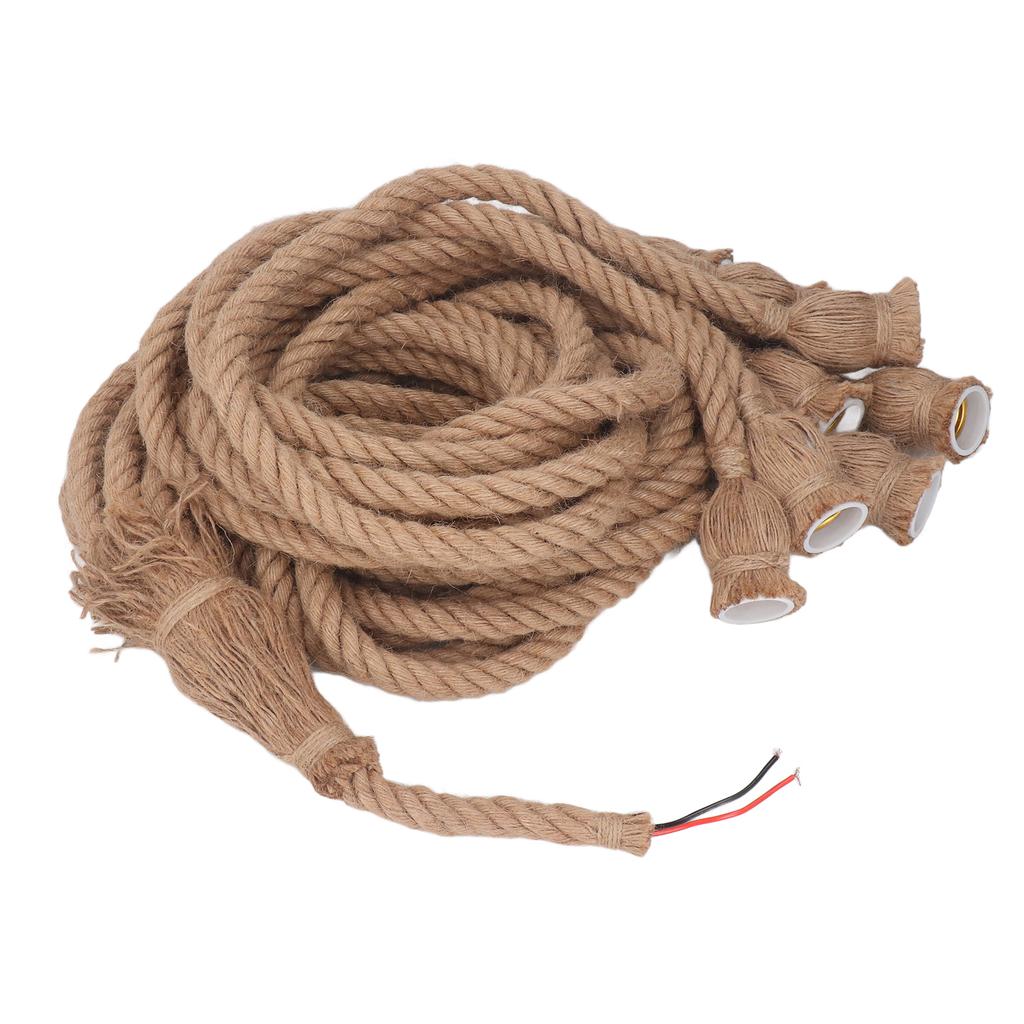 Hemp Rope Pendant Light 8 Heads E27 E26 Lampholder 6.5ft Retro Hanging Light Kit for Bar Restaurant