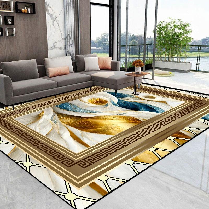 Golden Abstract Marble Stripes Carpets for Living Room Luxury Bedroom Decoration Large Area Rugs Sofa Side Soft Lounge Floor Mat