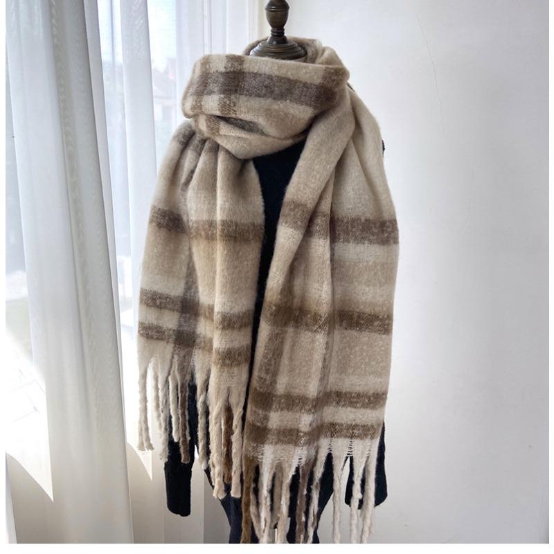 Mohair Scarf Women's New Autumn and Winter Scarf Imitation Cashmere Plaid Thickened Warm Shawl