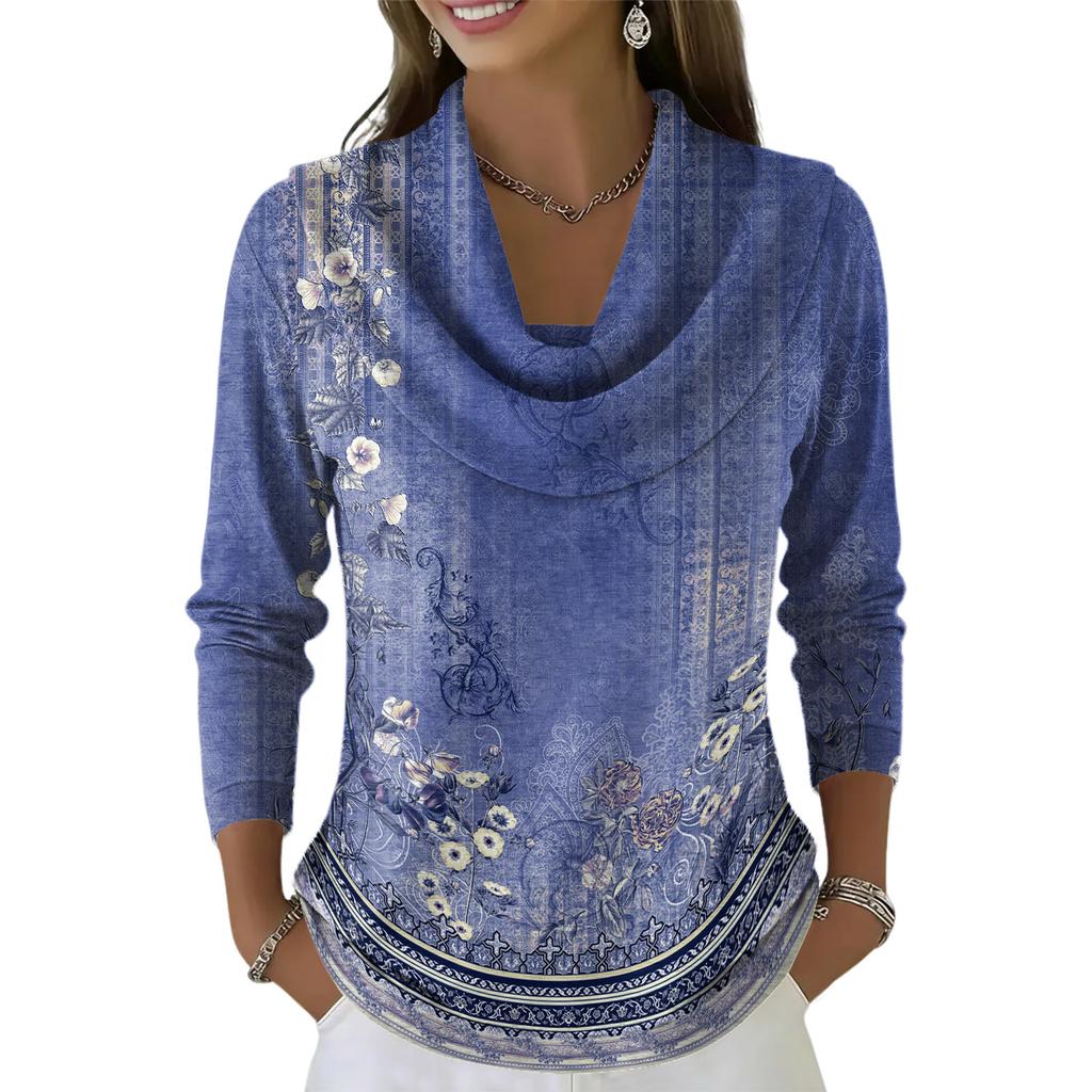 Dámský ležérní a módní svetr s dlouhým rukávem a potiskem, kulatým výstřihem