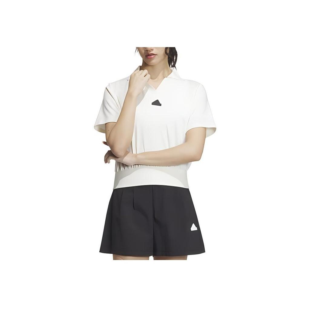 Adidas Logo Casual Pullover Elastic Hem Short Sleeve Polo Shirt Women Tops White IM8821