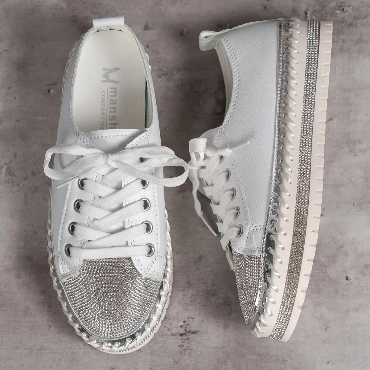 

Большие размеры Женская повседневная обувь Модные туфли на плоской платформе со стразами Мокасины на шнуровке Роскошные удобные женские кроссовки Zapatos Mujer 35 белый