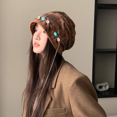 Autumn and Winter Retro Big Head Circumference Shows Small and Versatile Face, Warm and Stacked Hat Woman