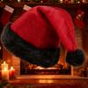 Christmas Santa Hat Black Faux Fur Trim, Festive Xmas Party Hat for Adults Kids, Holiday Decor Costume Accessory for Winter Snow