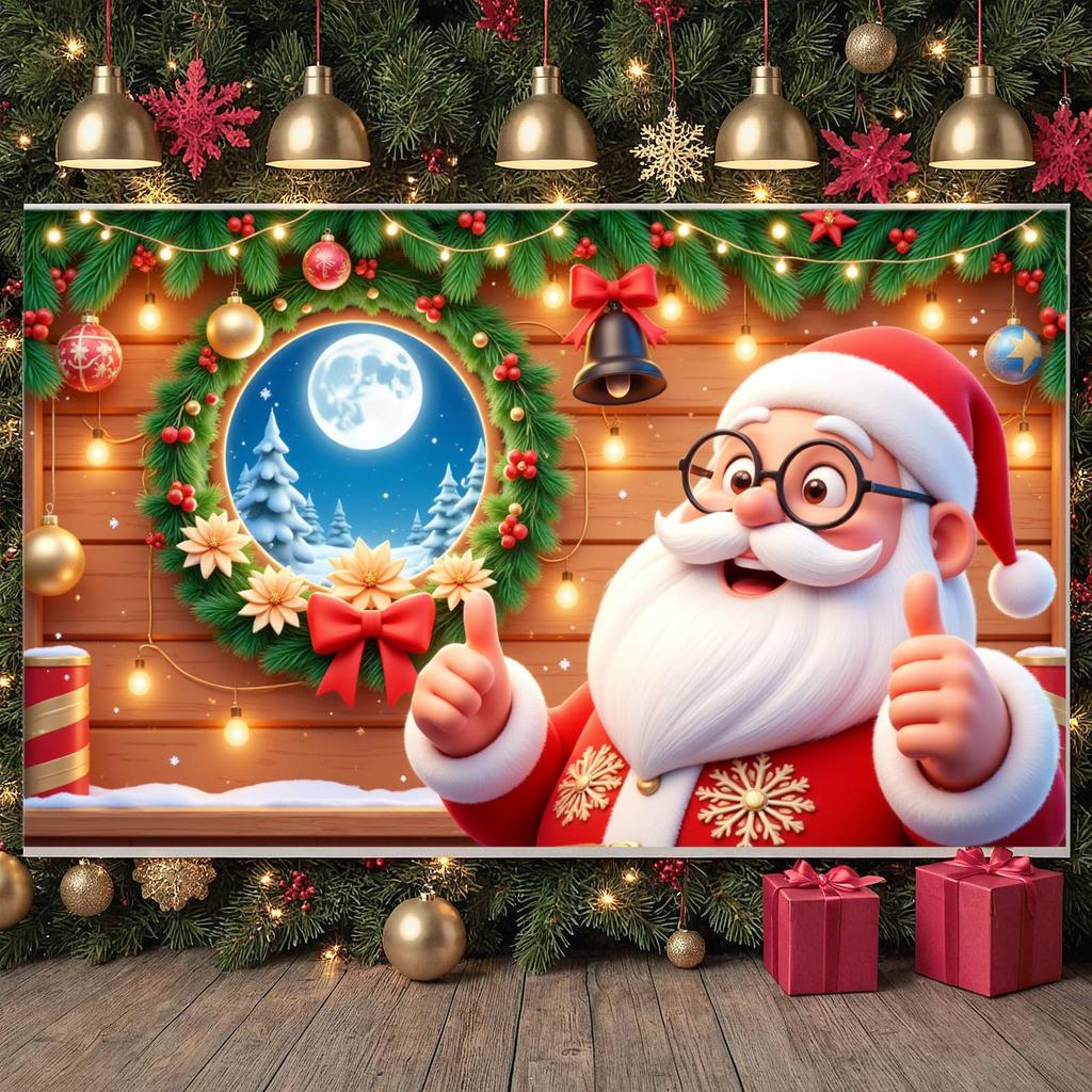 Festive Banner Green Pine Santa Claus Banner Winter Banner Bell For Family Party Winter Festival Indoor Celebration