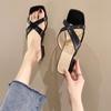 Fashion Summer New Casual Simple Solid Square Head Large Heels Women Open Toe Cross Square Heels Fashion Slippers Women's
