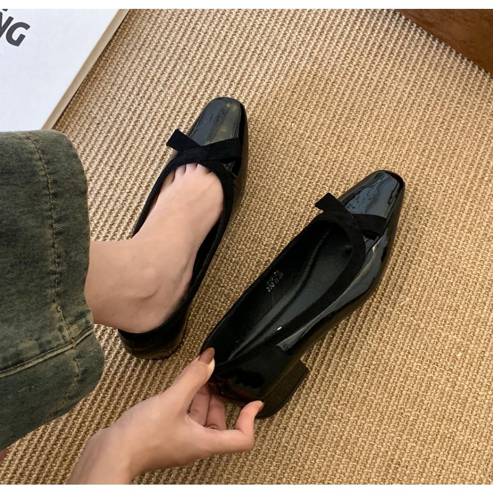 Women's Single Shoes with Heel New Fashion Solid Color PU Surface Flat Heel Women's Shoes Square Head with Heel Single Shoes