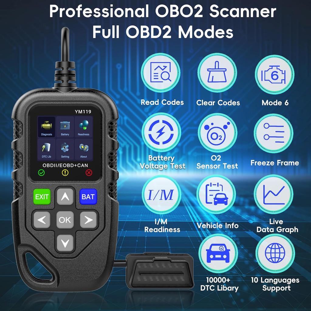 OBD2 Scanner Diagnosewerkzeug, Erweiterter Motorkontrollleuchten-Code-Leser mit Reset OBDII/EOBD Auto-Diagnose-Scan CAN-Werkzeuge für alle Fahrzeuge nach 1996