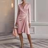European Style Fall Fashion V-Neck Solid Color Long Sleeve Maxi Dress Women Clothing