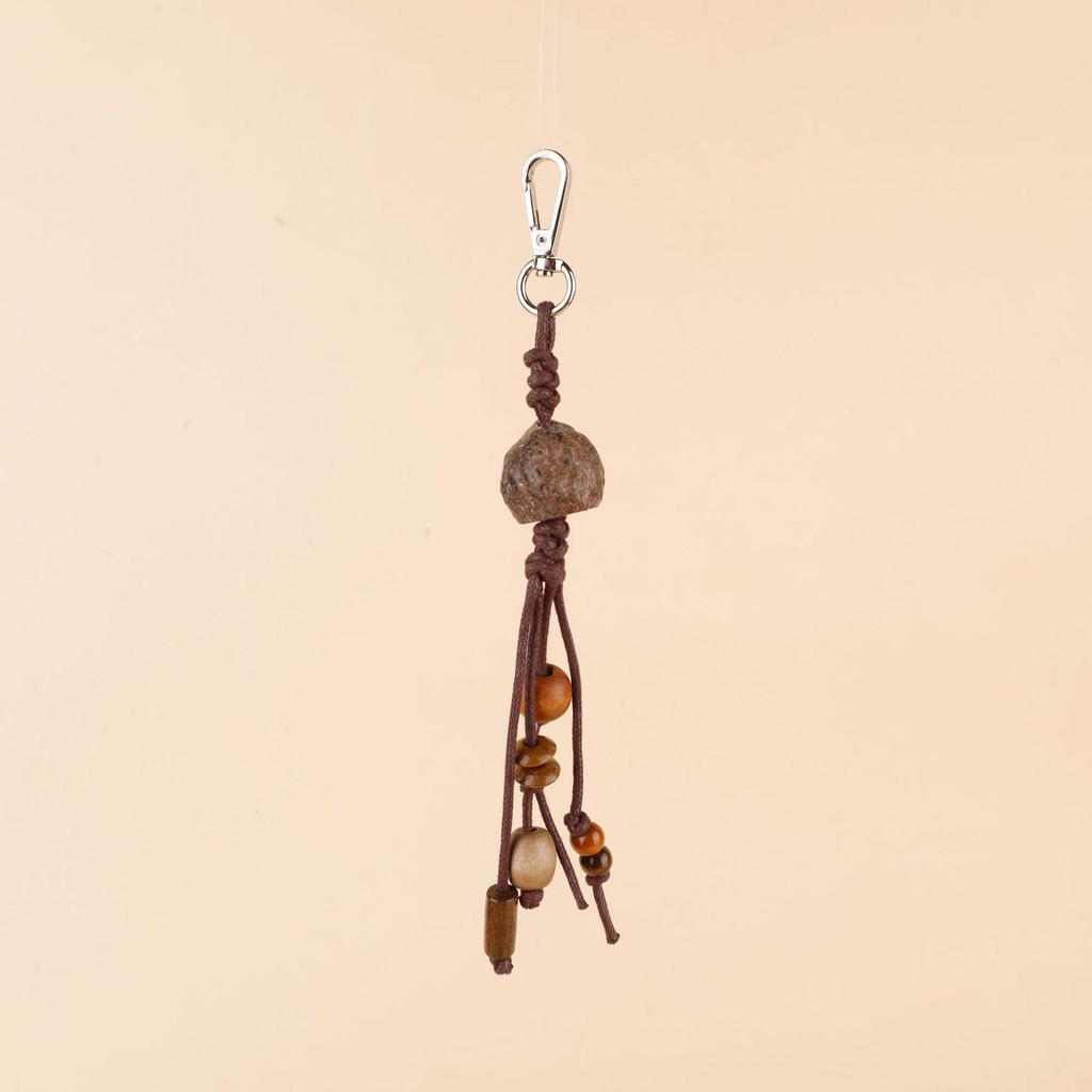 Vintage Miu Styl Přírodní Dřevěný Korálek Pletený Klíčenka Taška Přívěsek & Auto Přívěsek