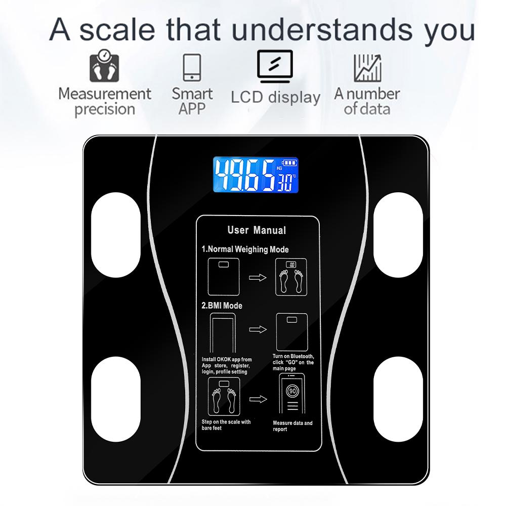 Smart Body Fat Scale Wireless Digital Bluetooth Electronic Weight Body Composition Analyzer Weighing Scale with Smartphone App