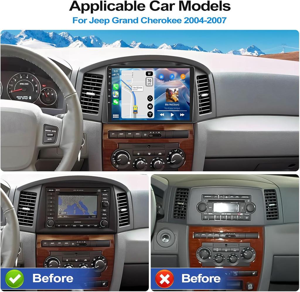 2G+64G Android 13 Car Radio for Jeep Grand Cherokee 2004-2007 with Wireless CarPlay, Android Auto, 10.1' Touch Screen, Bluetooth