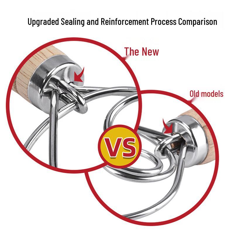 Batedor de Massa Dinamarquês de 13" com Cabo de Carvalho - Misturador de Farinha Manual Aprimorado