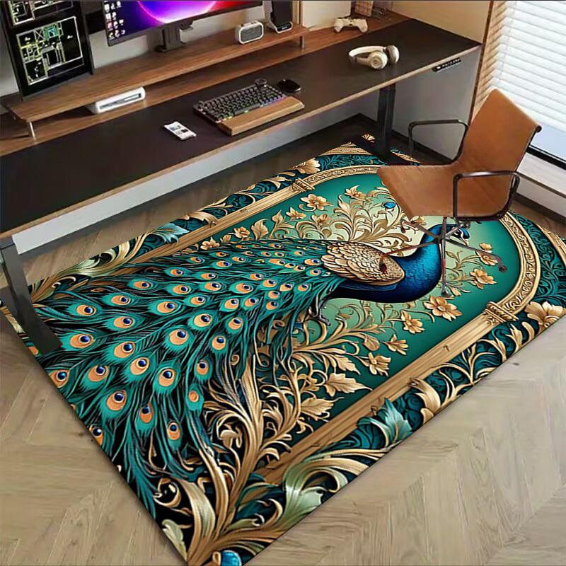 1PC peacock, floral Extra Large Non Slip Floor carpet, Office, family, Studio Large Area Rug Indoor Rugs, Bold Statement Piece