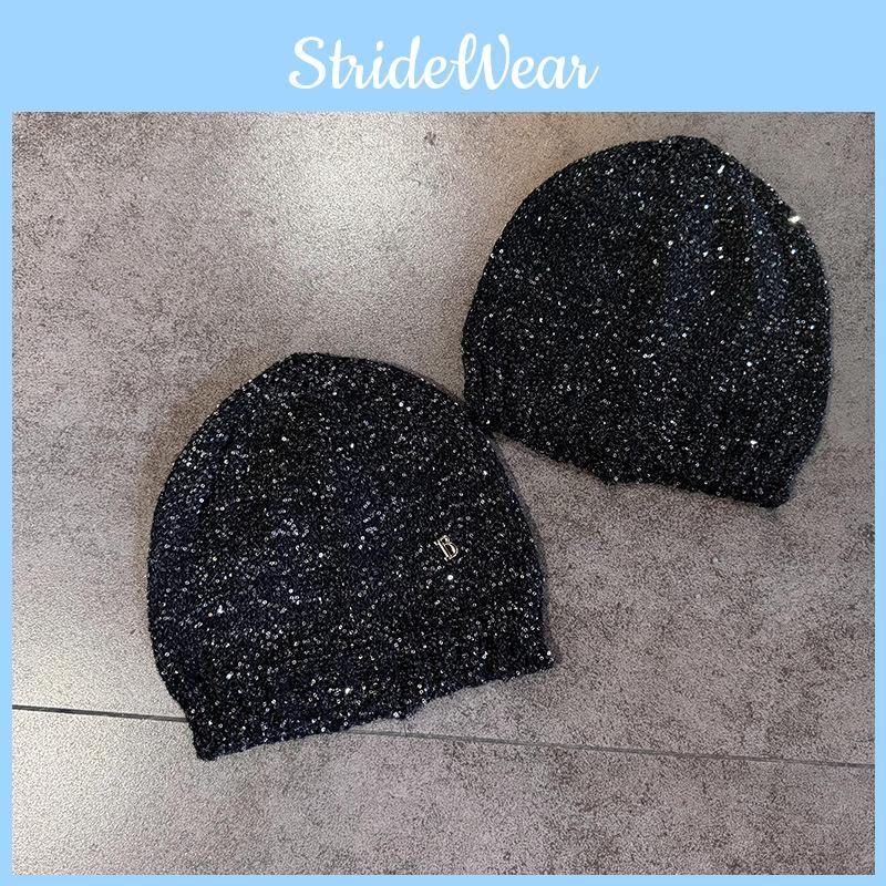 Sequined Knitted Fashion Hat With Bow And Letter Decorations For Casual Daily