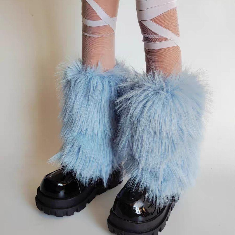 Vintage Y2K Winter Leg Warmers Harajuku Kawaii Furry Leg Warmers Foot Cover Lolita JK Plush Leg Coverings JK Accessories