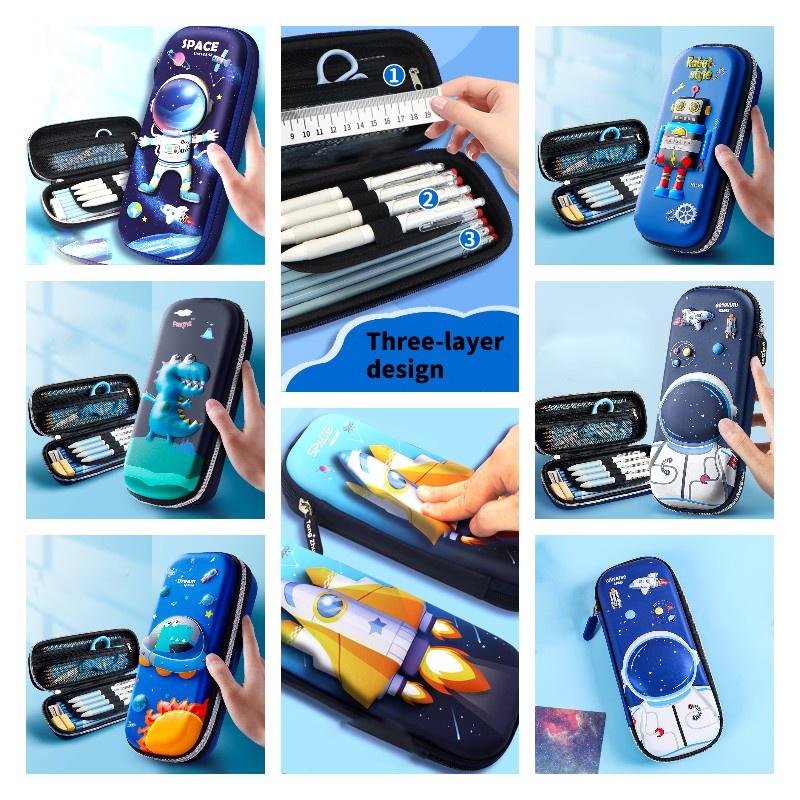 Cartoon 3D Schreibwarenbox für Jungen Große Kapazität Federmäppchen für Grundschüler Weltraum-Astronauten-Design