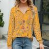 Women's Loose Casual Floral Print V-Neck Long Sleeve Neckline Pocket Waist Shirt
