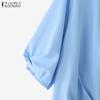 ZANZEA Women Round Neck 3/4 Sleeve High Low Solid Color Casual Loose Blouse