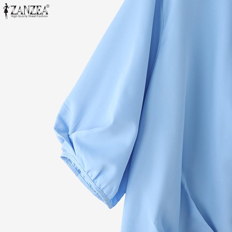 ZANZEA Women Round Neck 3/4 Sleeve High Low Solid Color Casual Loose Blouse
