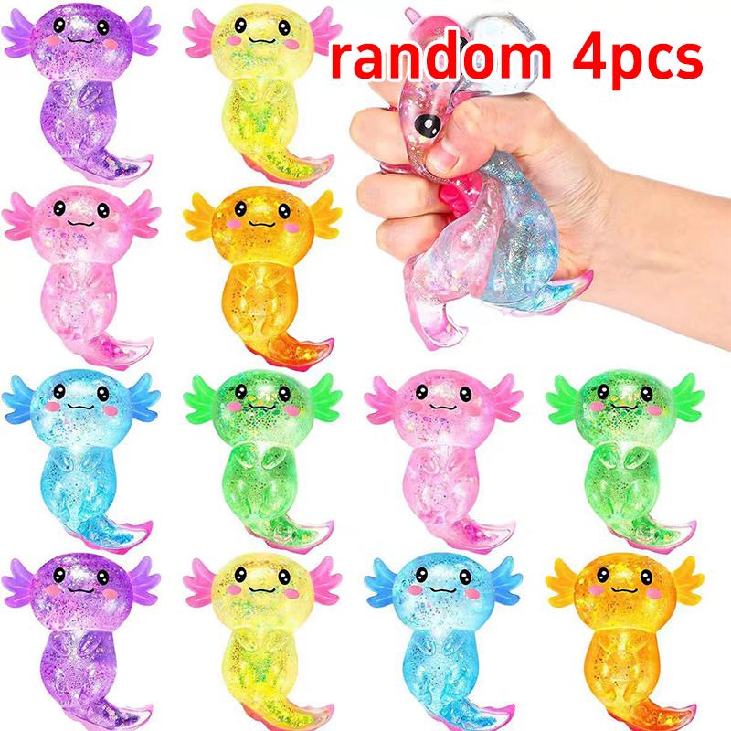 Glitter Pink Axolotl Maltose Squishy Toy Stretchable Squeeze Fidget Toy Slow Rebound Anti Stress Relief Sensory Toy Gift
