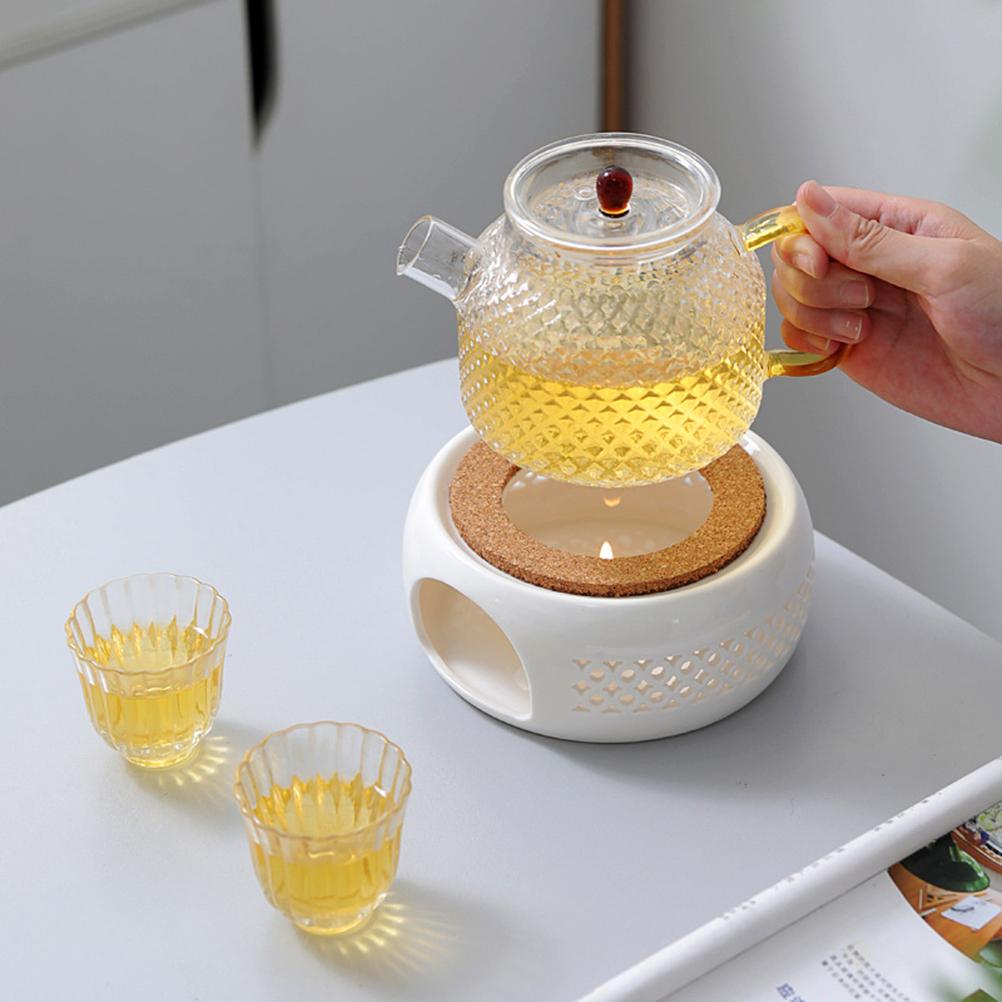 Teapot Warmer Porcelain Coffee Pot Heater Teapot Base with Cork Stand Tea Coffee Water Warmer