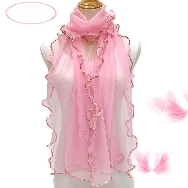 

1шт завитой шарф с оборкой по краю шелковый шарф эластичный теплый шарф шелковый шарф розовый