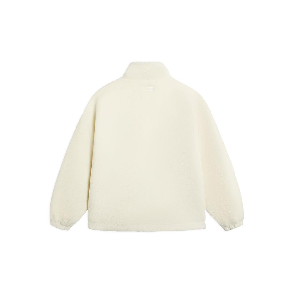 LiNing Sports Lifestyle Series Color Block Logo Fleece Casual Lamb Wool Stand Collar Cotton Jacket Unisex Jackets Paper-White AJMS107-2