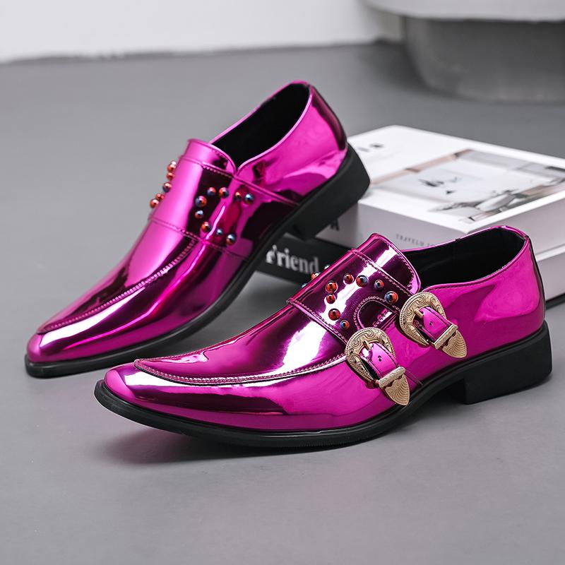 Fashion Luxury Designer Men's Chelsea Shoes Purple Pointed Toe Double Buckle Leather Shoes Casual Stage Party Wedding Shoes For Women