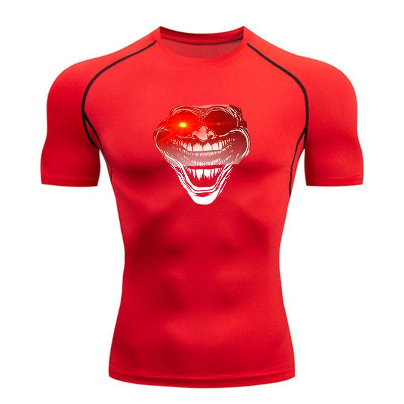 Men Compression Fitness Workout T-Shirt, Scary Red Grin Glow
