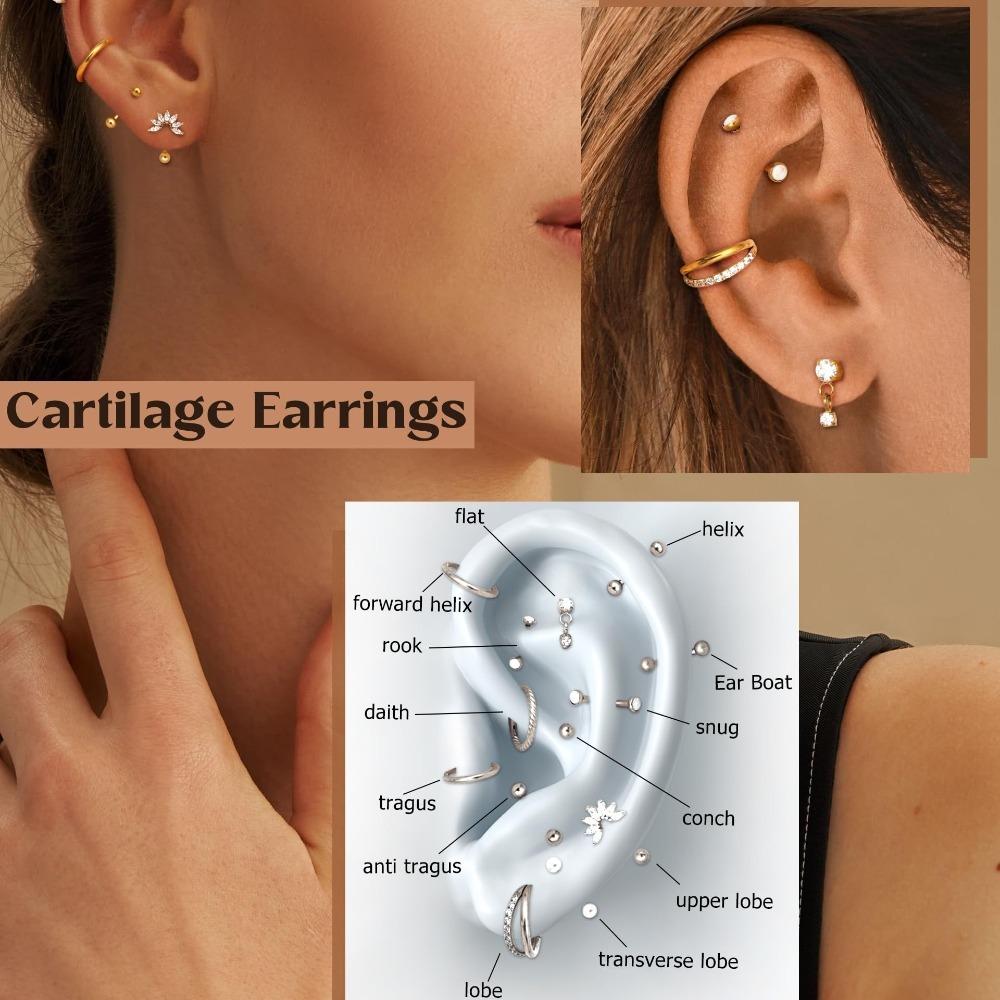 Drperfect 16G Rook Eyebrow Piercing Stainless Steel Helix Hoops Vertical Curved Barbell Daith Conch Septum Stud Jewelry